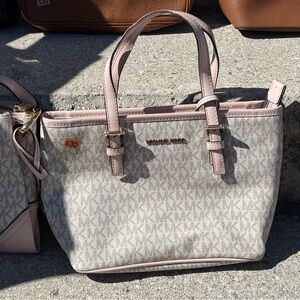 Michael Kors Monogrammed Gray and Pink Shoulder Bags